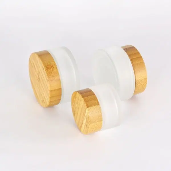 Half Wrapped Bamboo Cover Frosted Glass Cream Jar