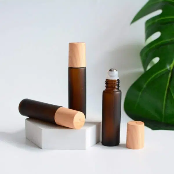 ZHFROB-003 10ml Bamboo Wooden Looking Frosted Amber Glass