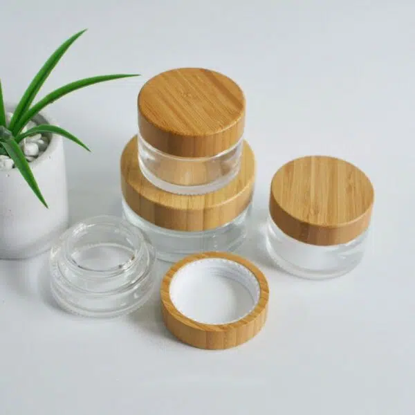 Transparent Glass Half Wrapped Bamboo Cover Cream Bottle