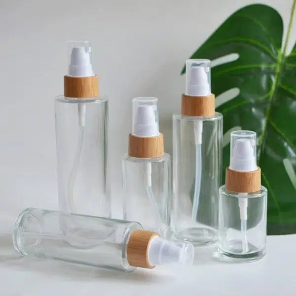 ZHFBCP-010 Clear Glass Serum Lotion Cream Pump Bottles Natural