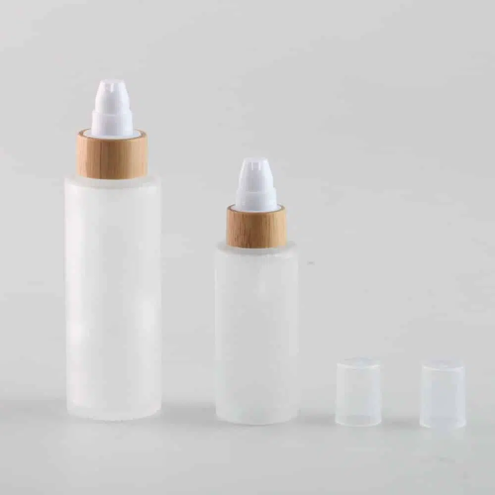 ZHFBCP-006 60ml 120ml Natural Bamboo Wooden Serum Pump Bottles Frosted - Image 2